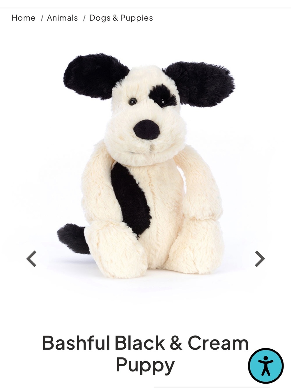 Jellycat Black & Cream Bashful Puppy Plush